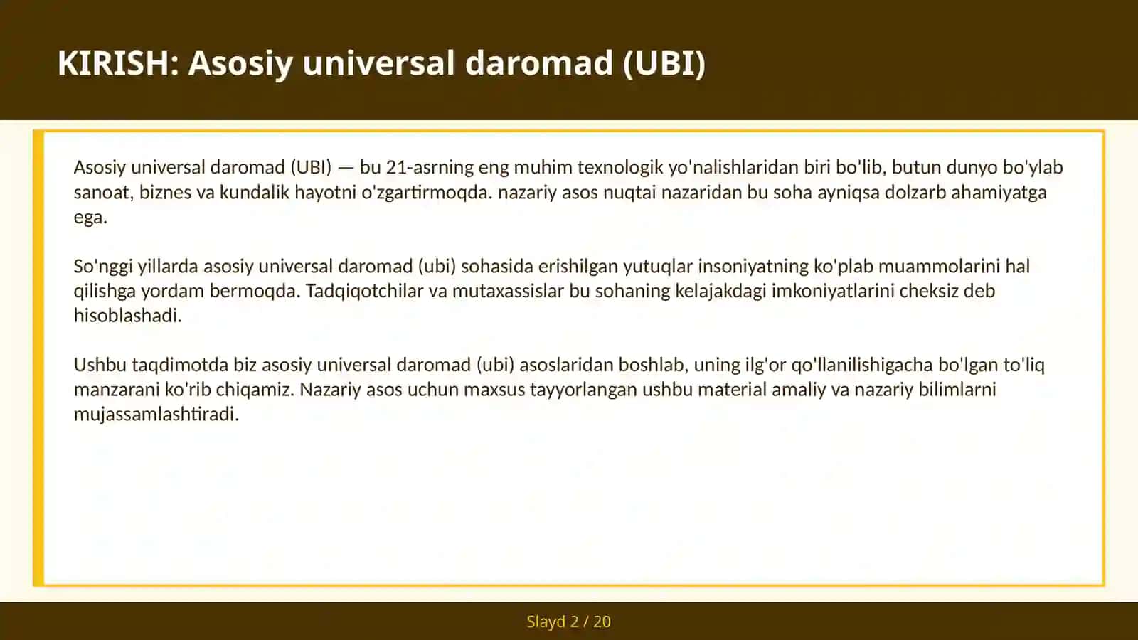 Asosiy Universal Daromad (UBI) 2