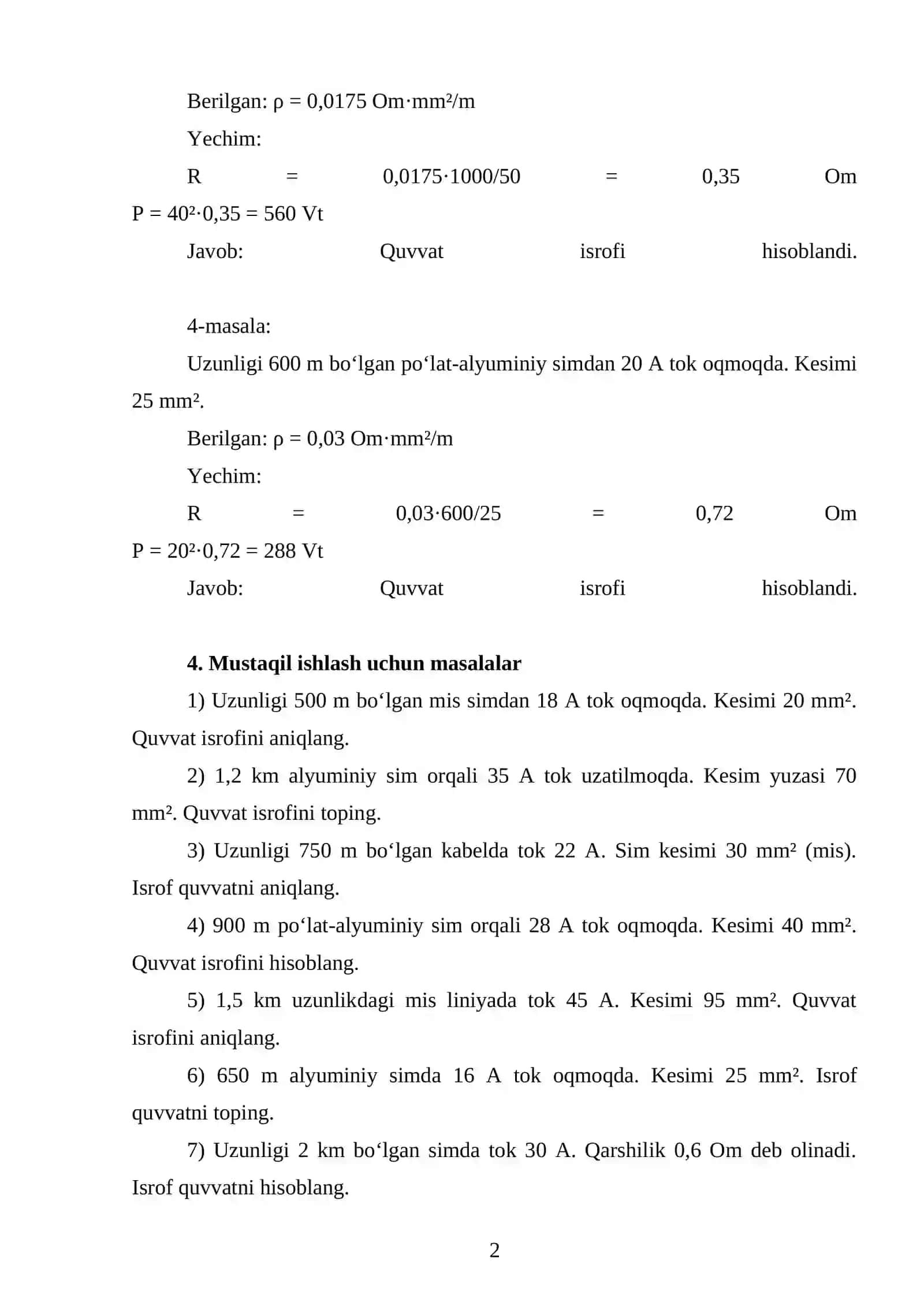 Elektr tarmoqlaridagi quvvat isroflarini aniqlash 2