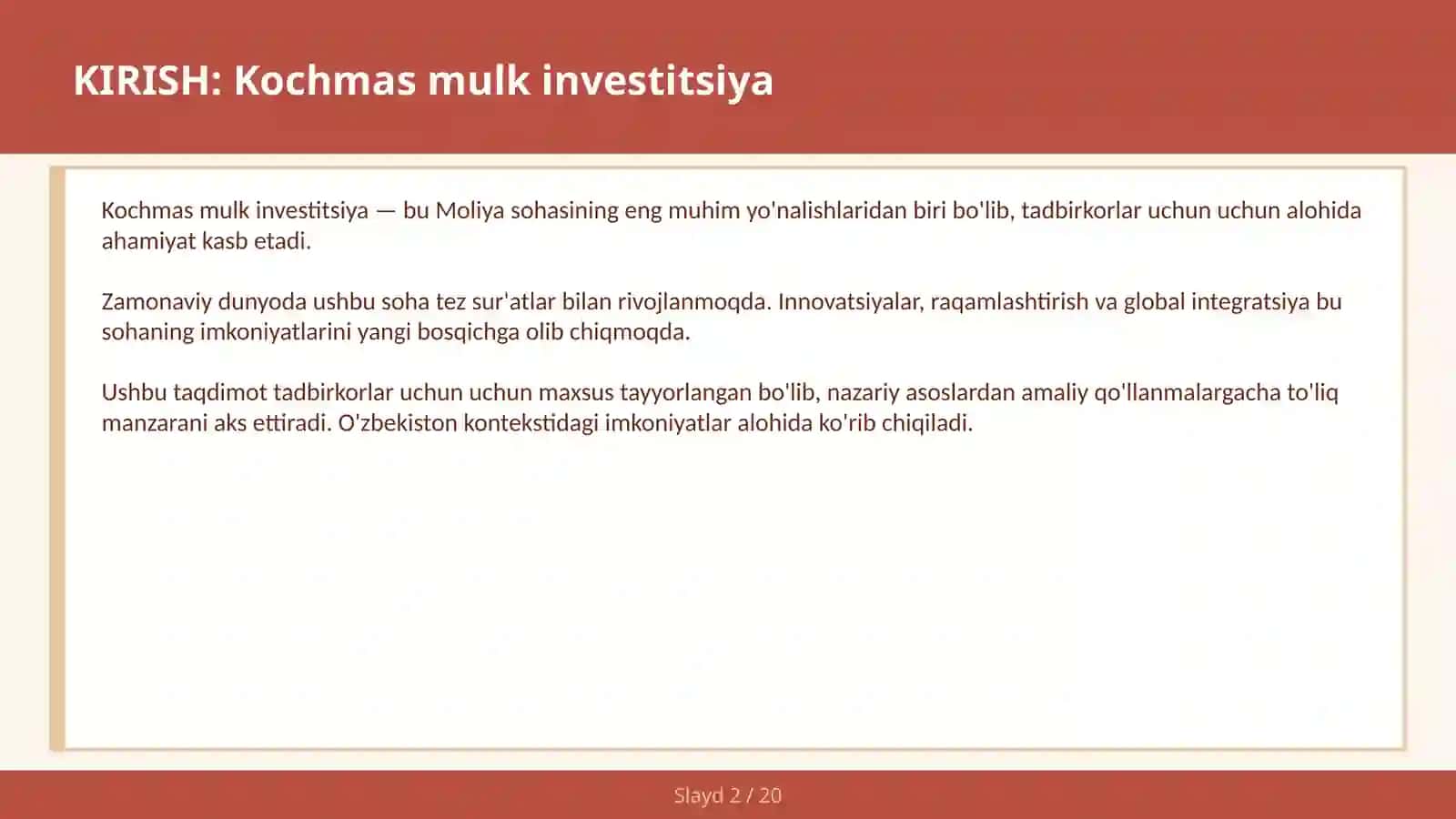 KOCHMAS MULK INVESTITSIYA 2