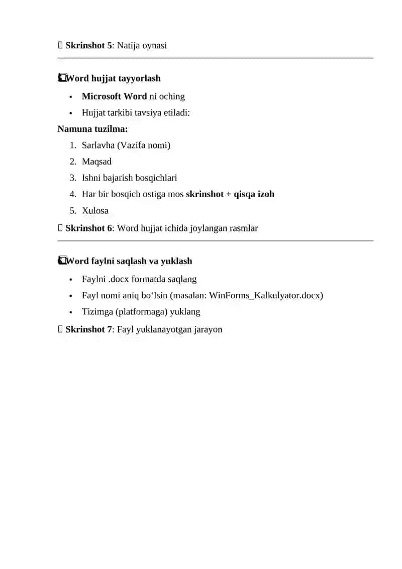 Visual Studio dasturida bajarish 2