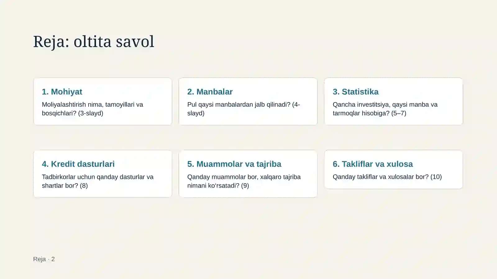 Investitsion loyihalarni moliyalashtirish 2