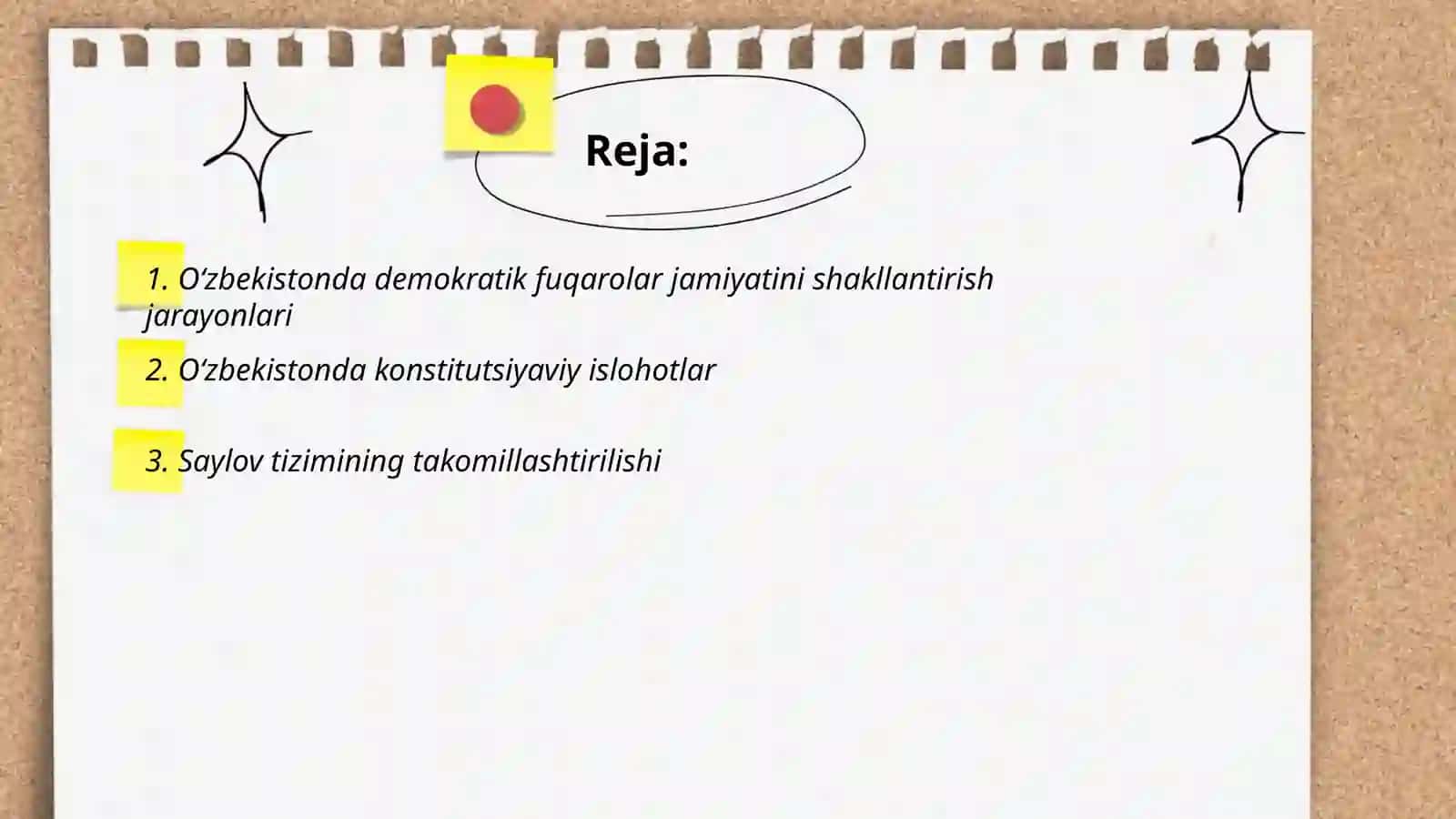 Oʻzbekistonda demokratik fuqarolar jamiyati asoslarining shakllanishi amalga oshirilgan siyosiy islohatlar 2
