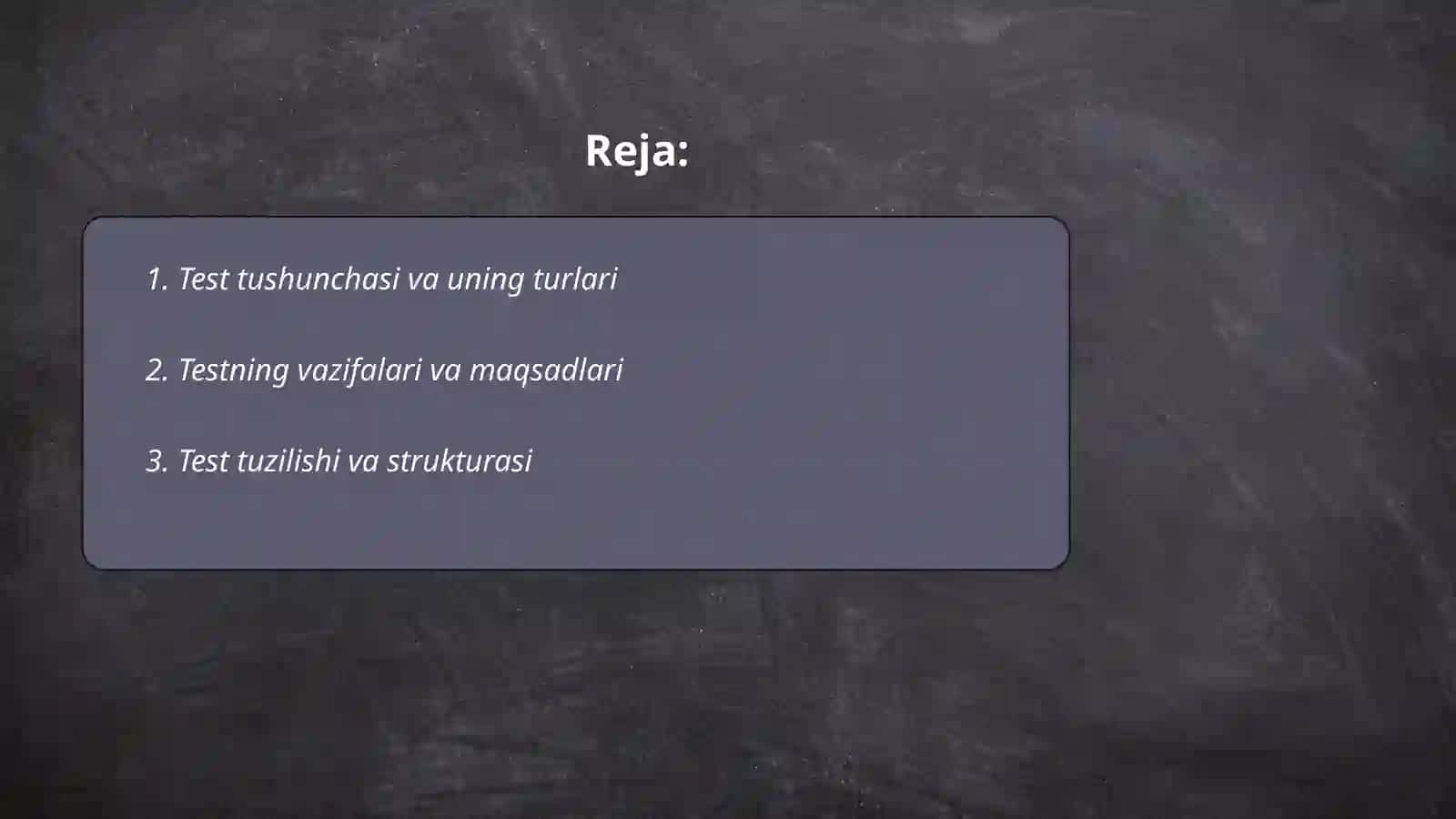 Test tashkil qilish texnologiyasi boʻyicha taqdimot 2
