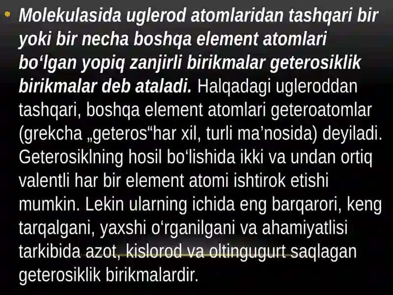 kimyo geteroxalqali birikmalar. 2