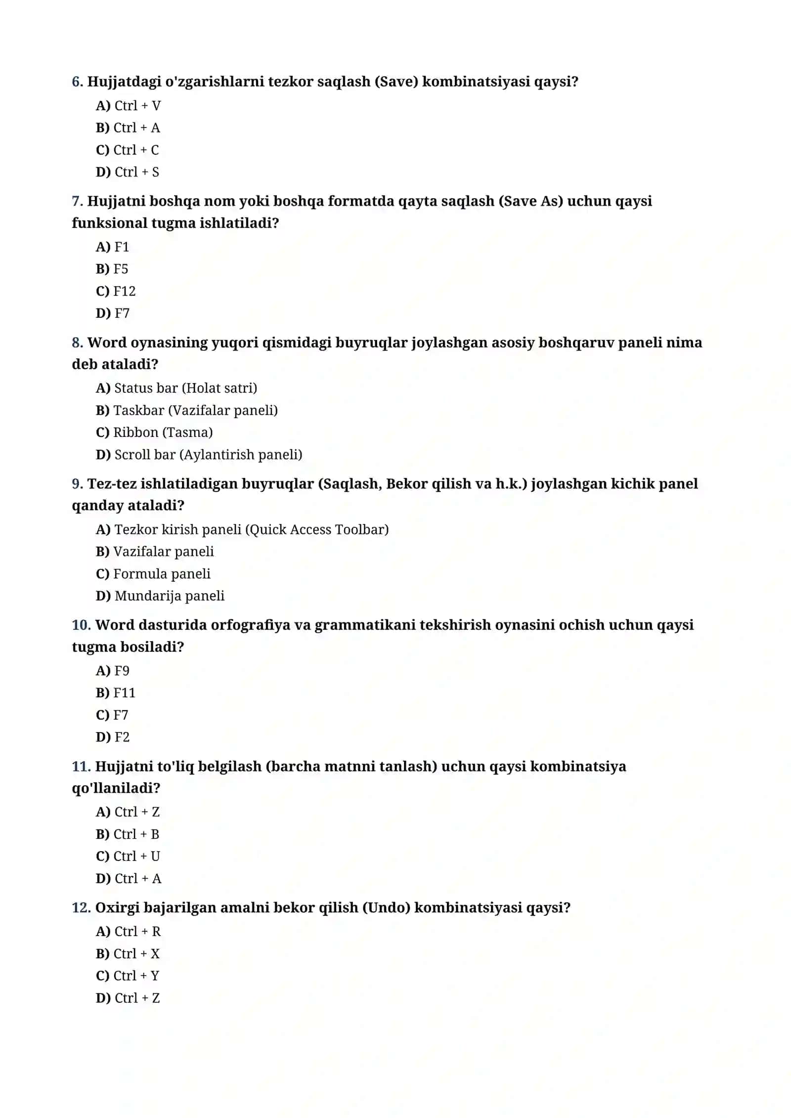 KOMPYUTER SAVODXONLIGI: MS WORD VA MS EXCEL 2