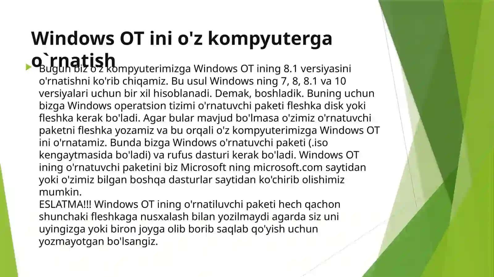 Windows OT ini o'z kompyuterga o`rnatish 2