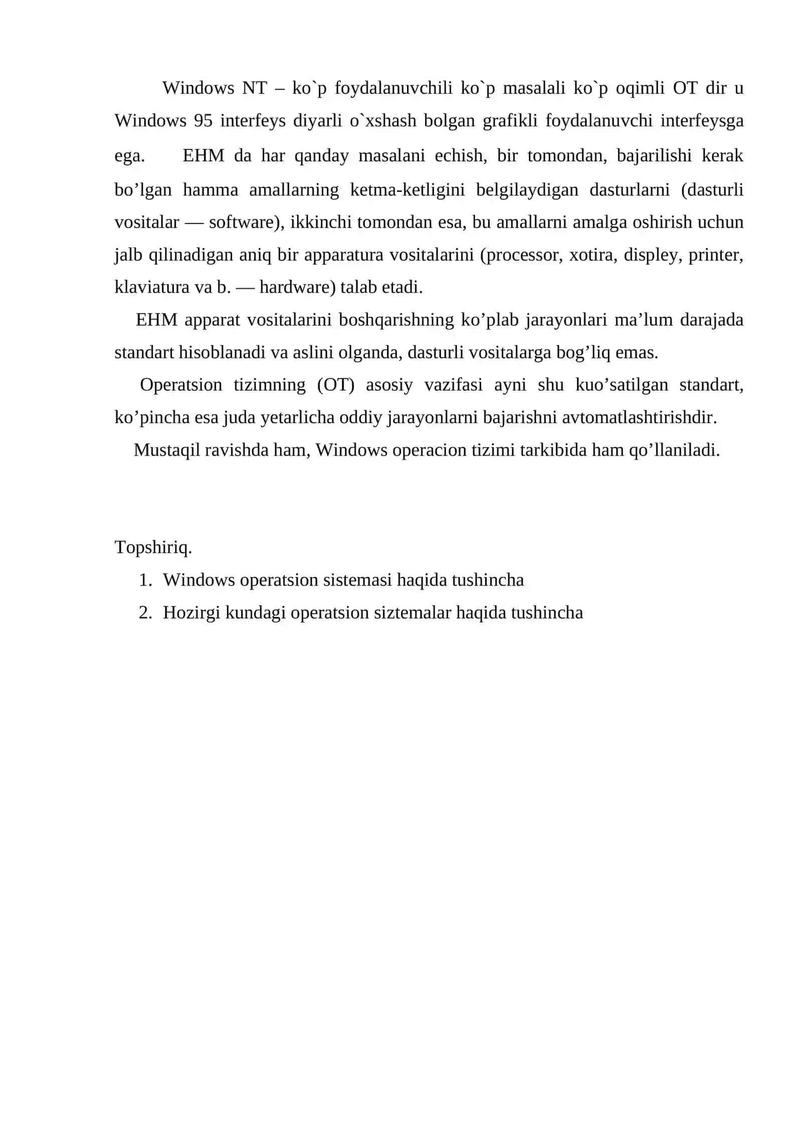 Operatsion tizim turlari 2