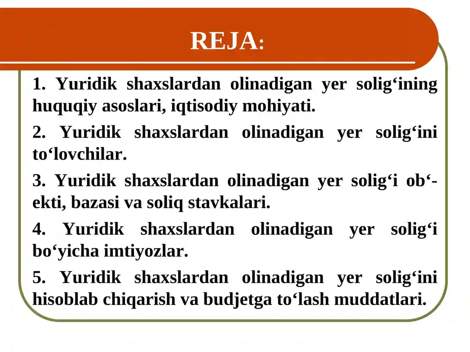 YURIDIK SHAXSLARDAN UNDIRILADIGAN YER SOLIG’I 2
