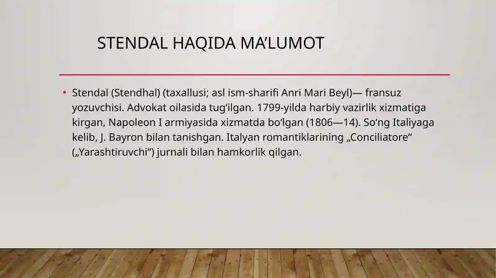 STENDAL VA UNING “QIZIL VA QORA” ROMANI 2