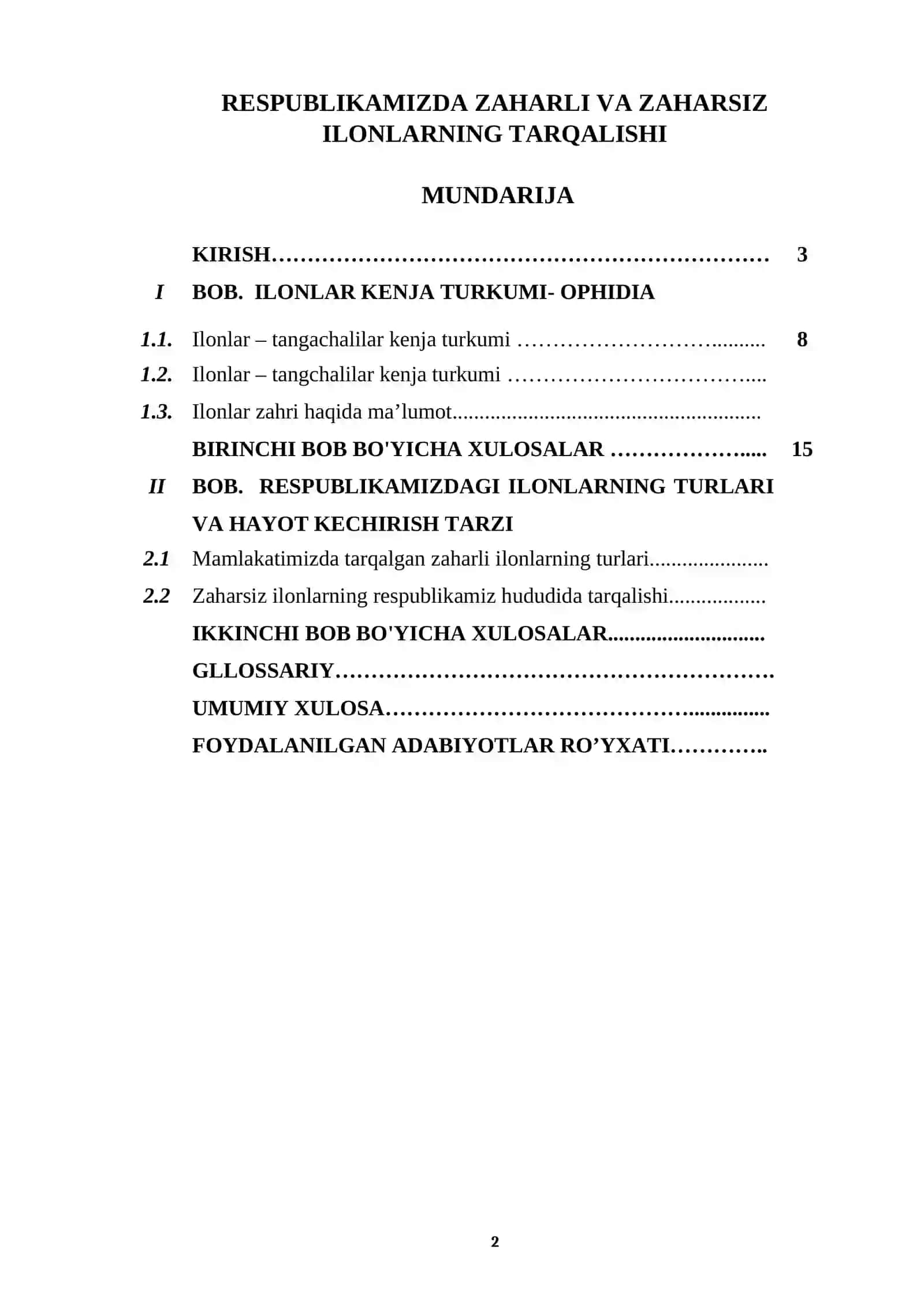 KURS ISHI: ZOOLOGIYA 2
