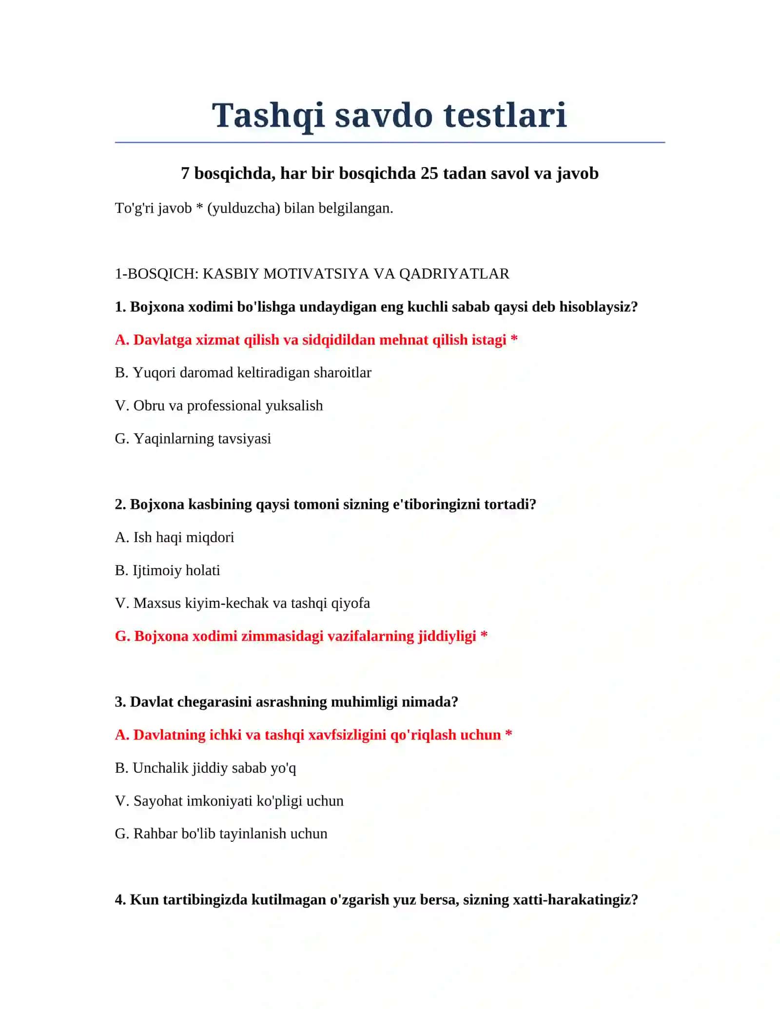 Tashqi savdo testlari 2
