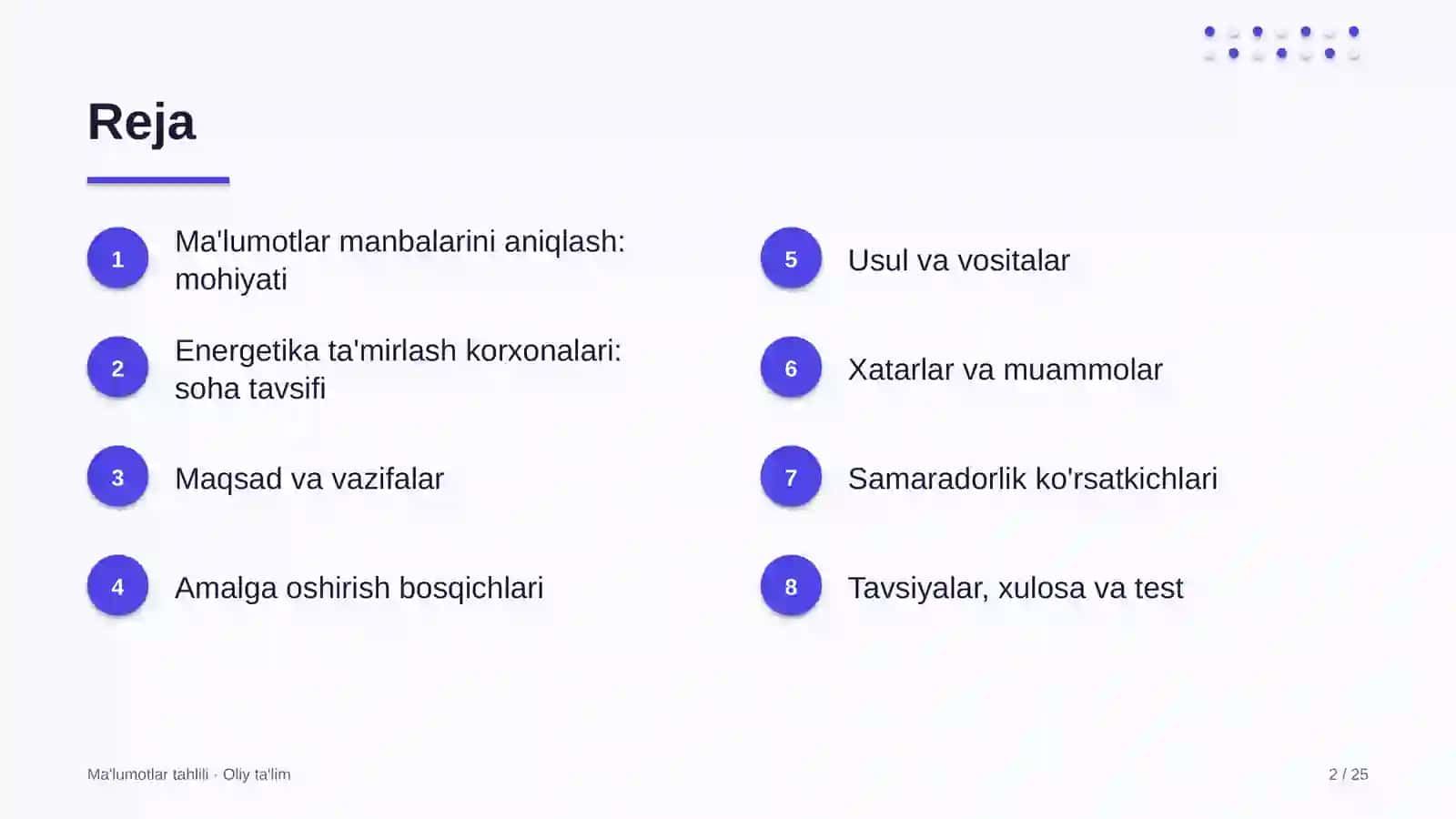 Energetika ta'mirlash korxonalarida ma'lumotlar manbalarini aniqlash 2