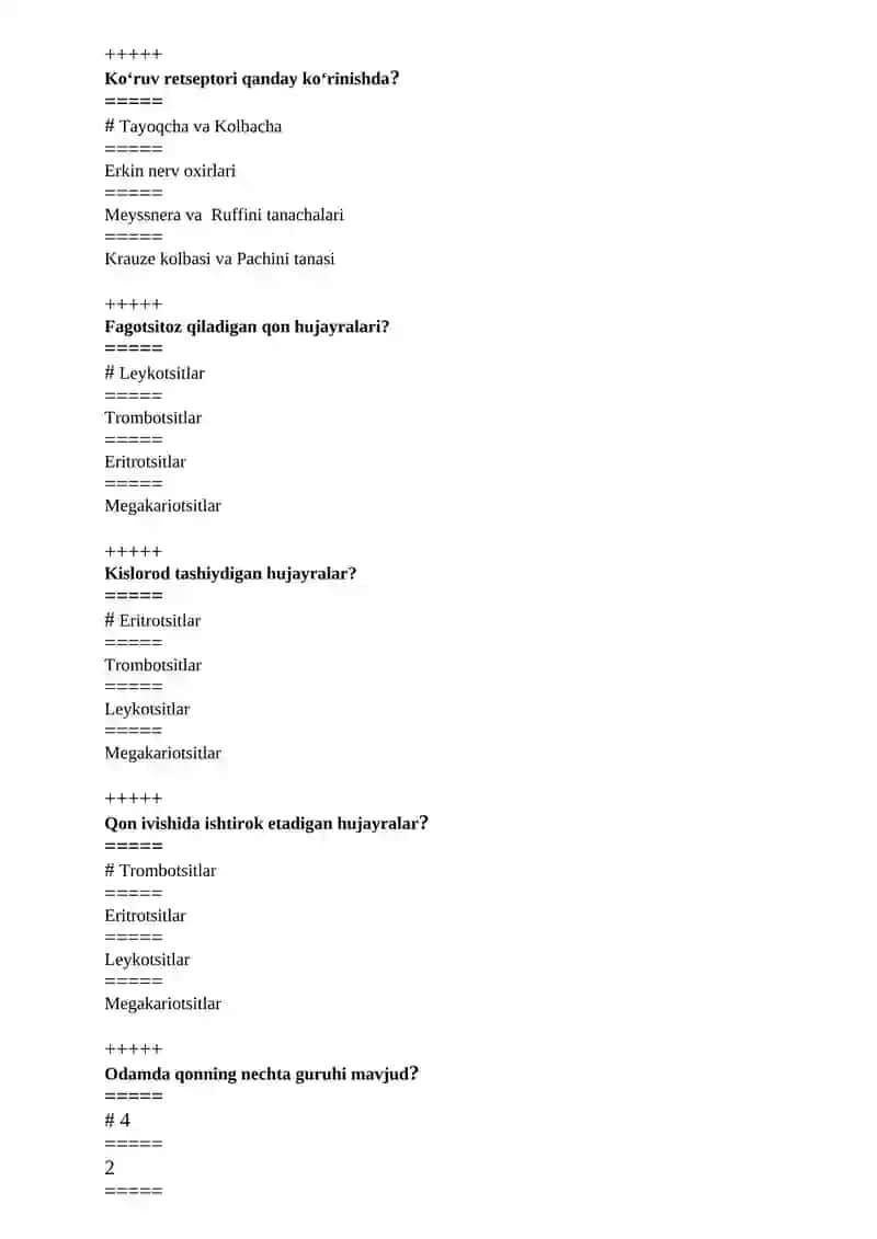 YOSH ANATOMIYASI FIZIOLOGIYASI VA GIGIYENASI FANIDAN TEST 2