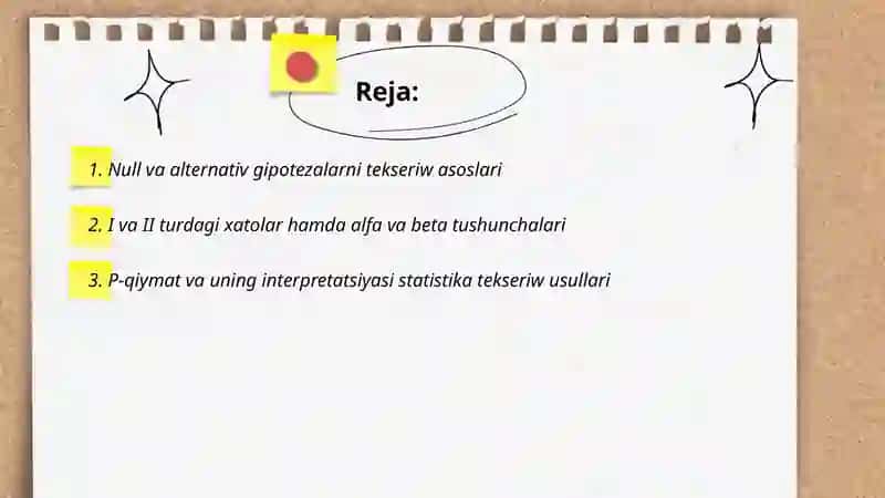 Statistika tekseriw usillari 2