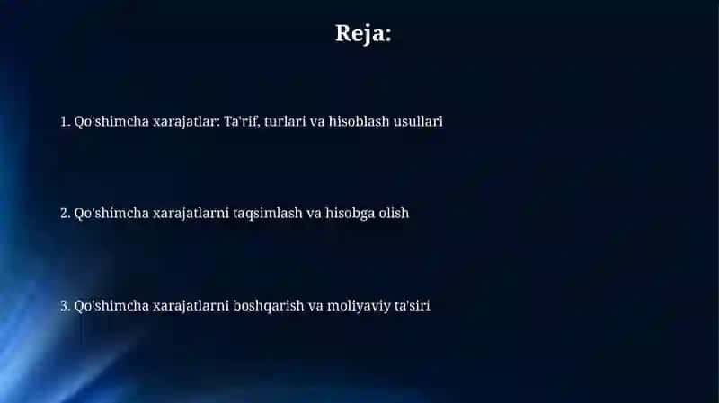 Qo'shimcha Harajatlarni Hisobga Olish 2