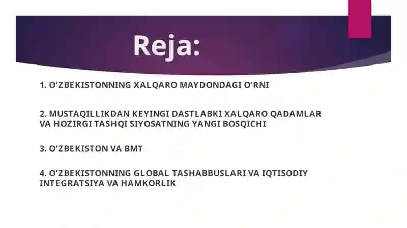 Oʻzbekiston va jahon hamjamiyati slide 2