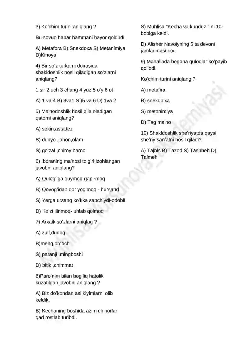 Majburiy ona tili test 2