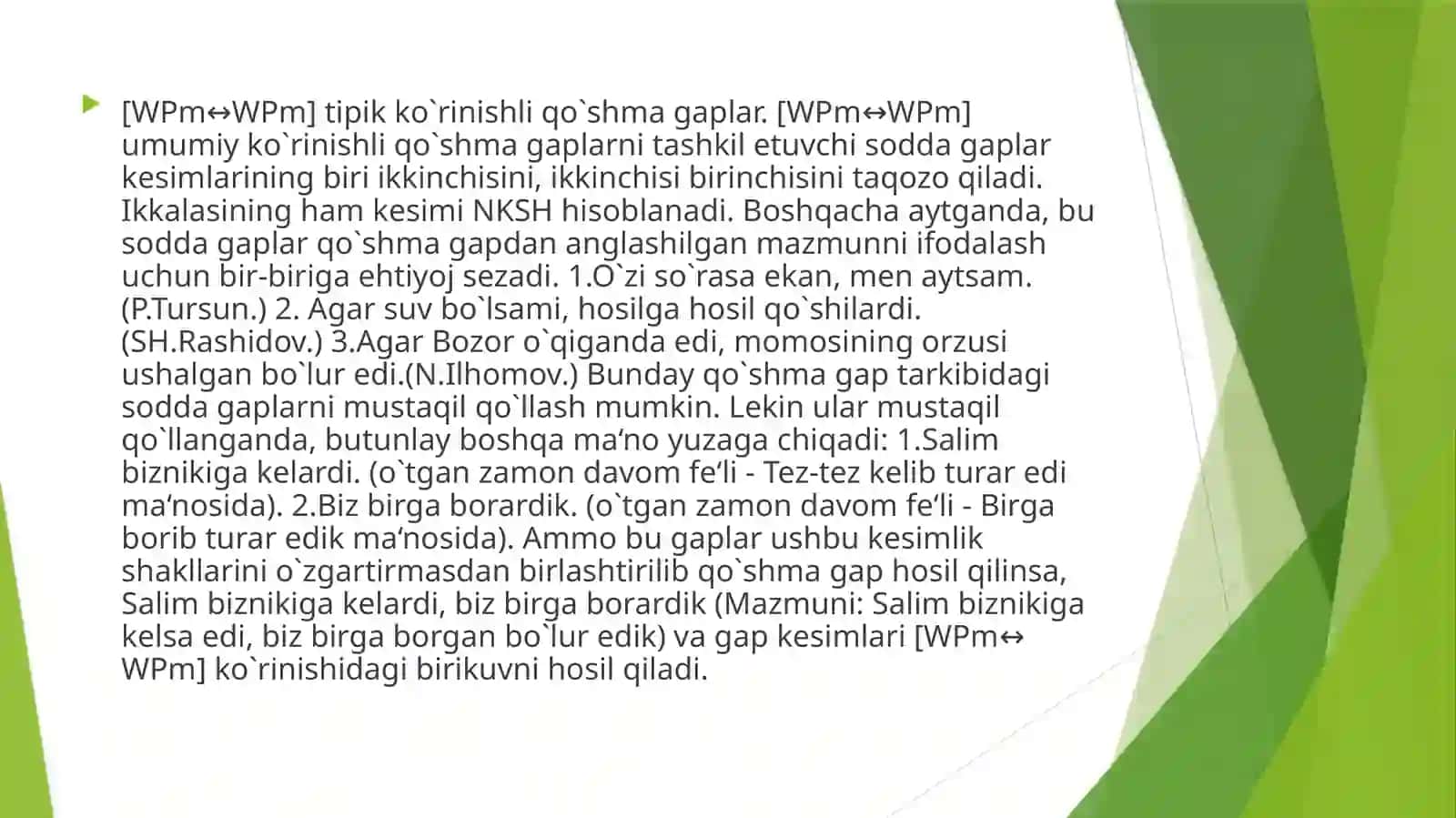 Mutanosib bog`lanishli qo`shma gaplar 2