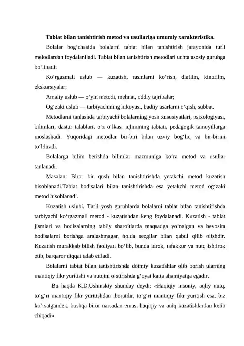 Tabiat bilan tanishtirish mashg’ulotlari 2