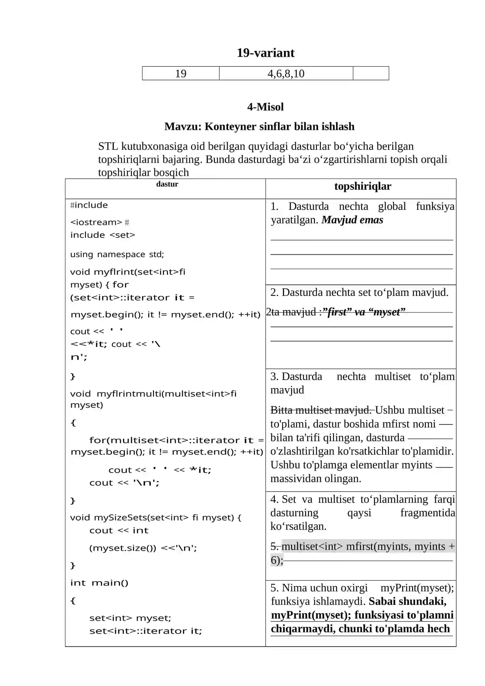 Konteyner sinflar bilan ishlash 2