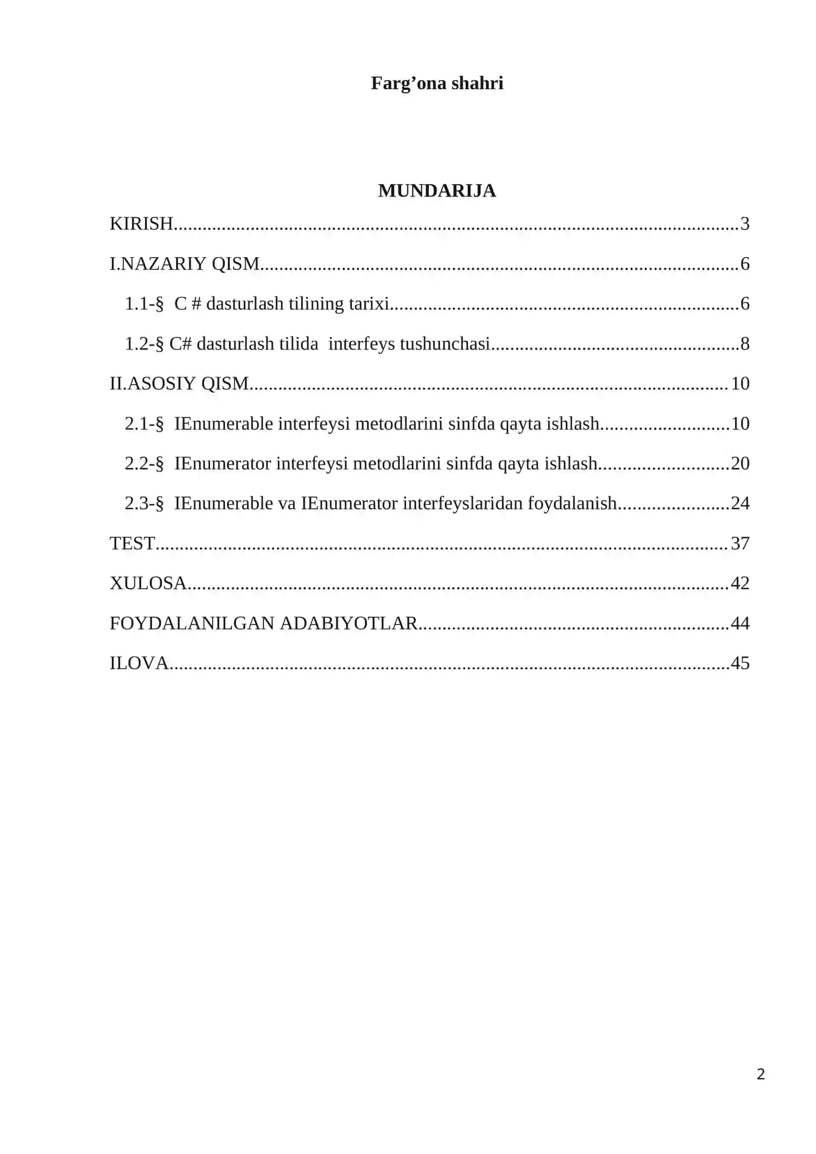 ”IErumerable va IErumerator interfeysi metodlarini sinfda qayta aniqlash” 2