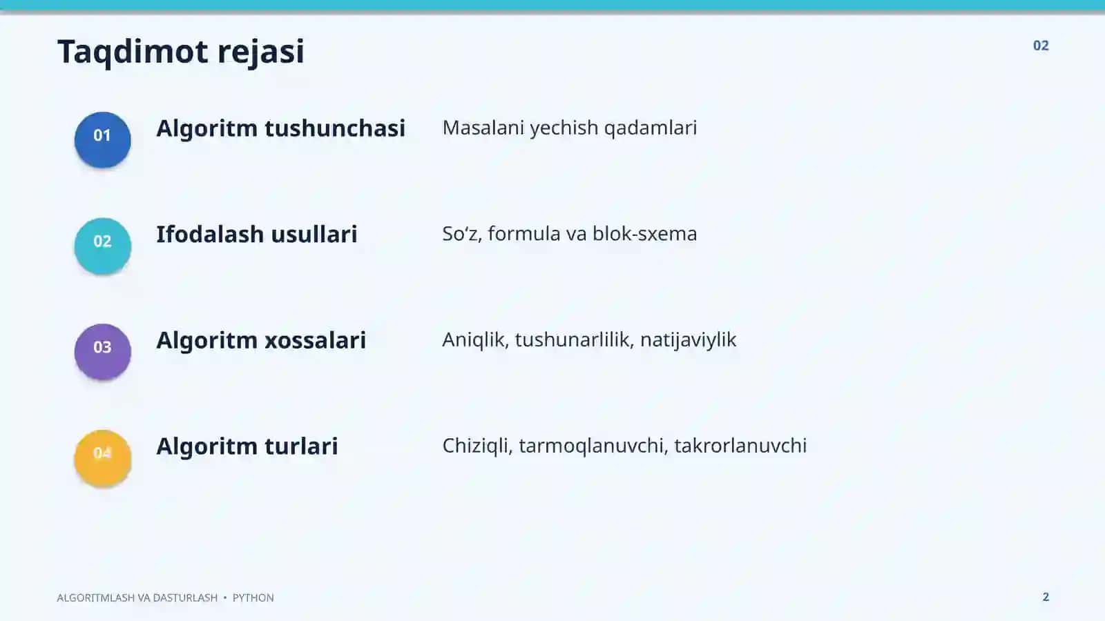 ALGORITMLASH VA PYTHON DASTURLASH TILI 2