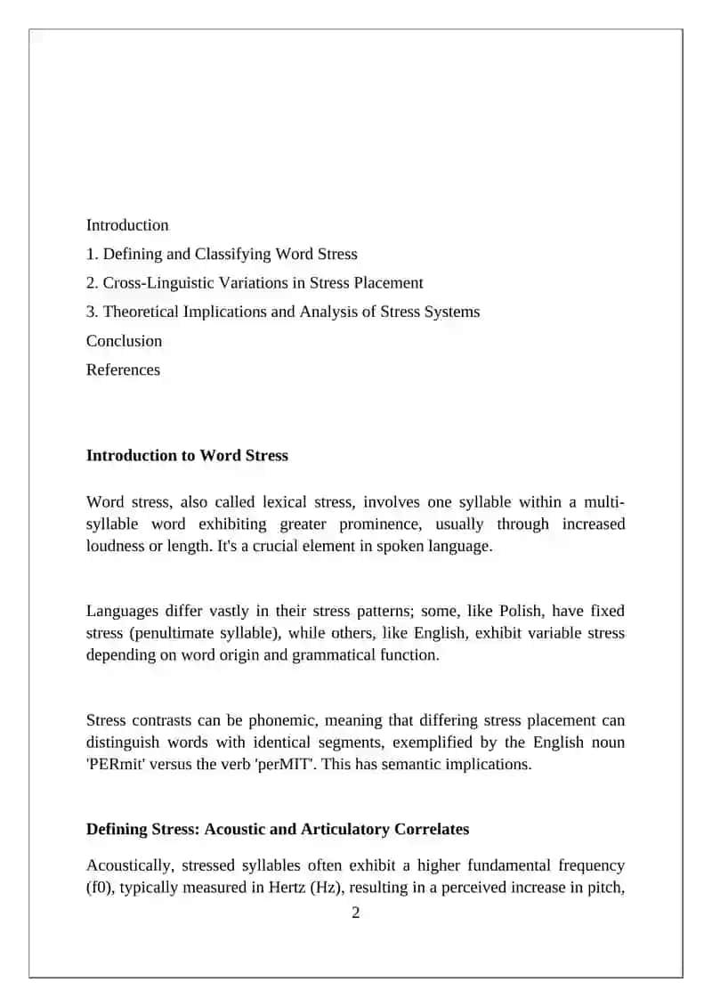 Comparative Typology of Phonological Systems: Word Stress 2