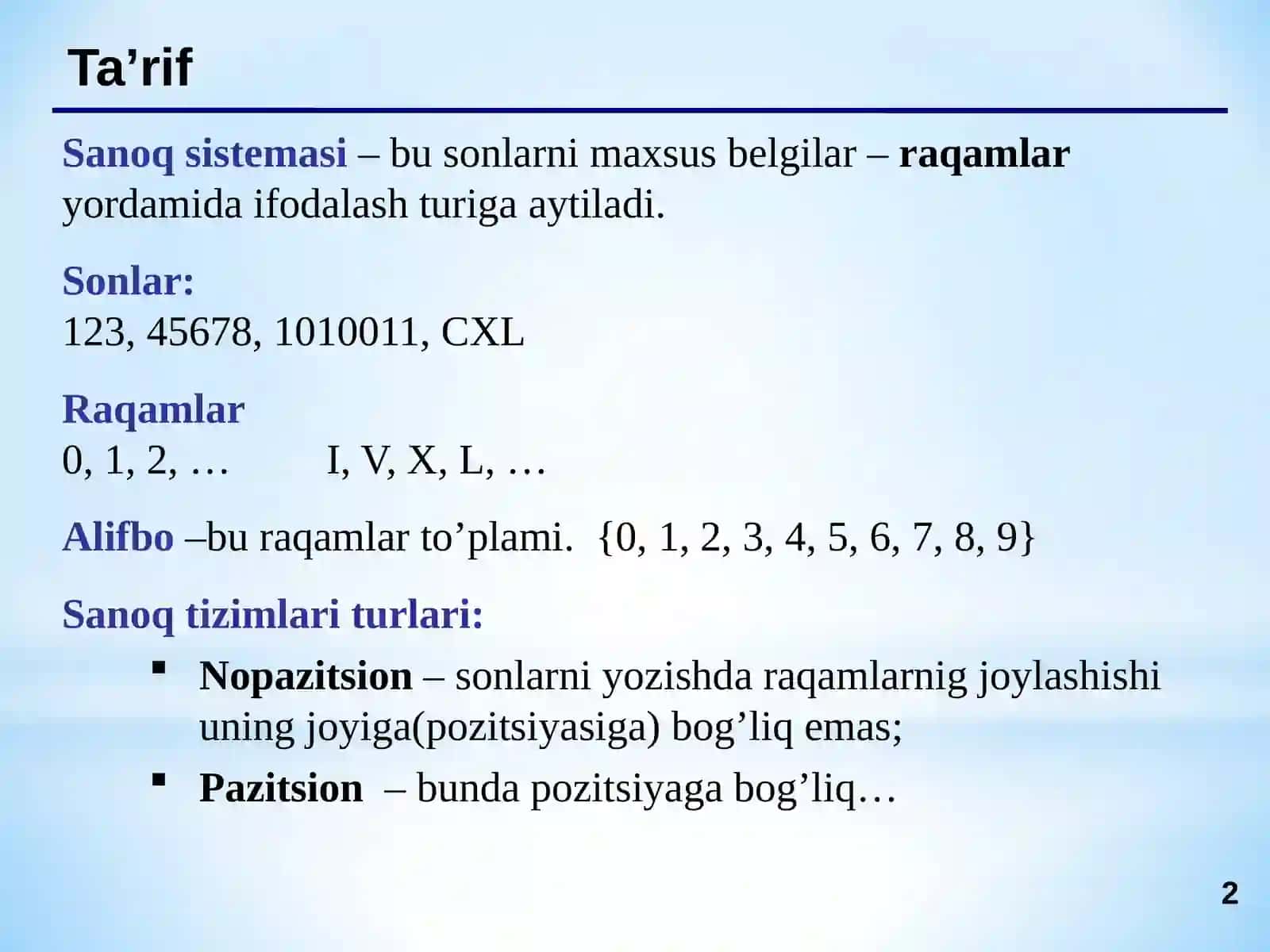 Sanoq sistemalari 2