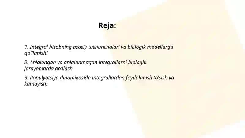 Biologik jarayonlarini modellashtrishda integral hisob 2