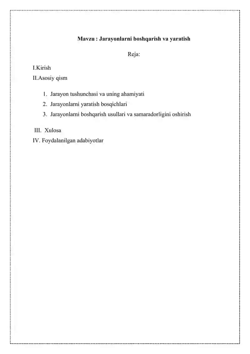 Jarayonlarni boshqarish va yaratish referat 2