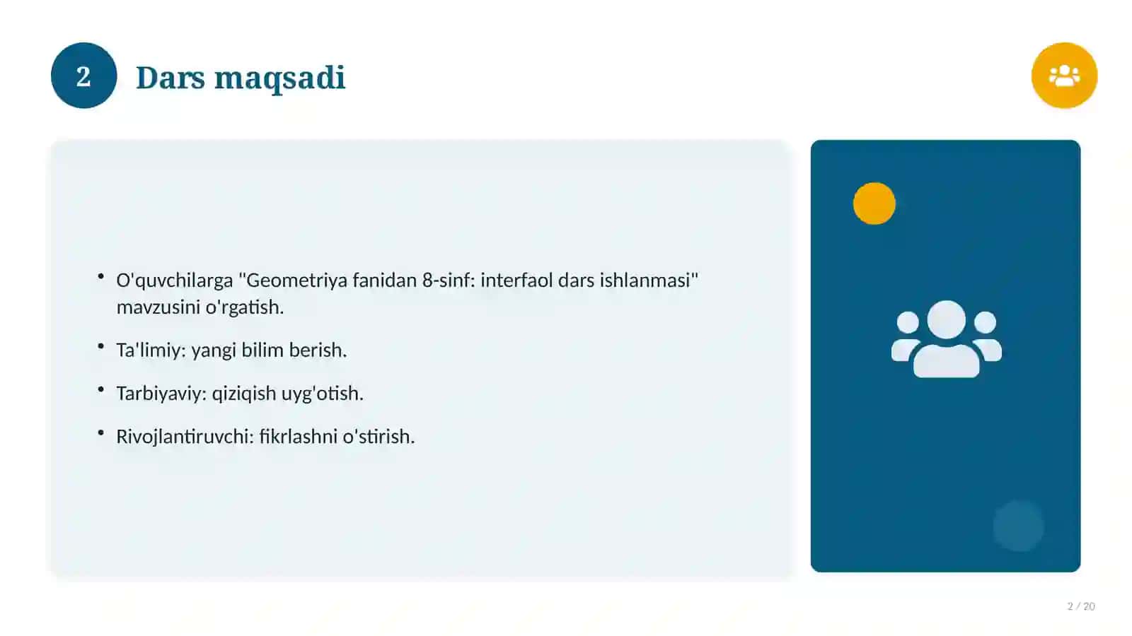 Geometriya fanidan 8-sinf: interfaol dars ishlanmasi 2
