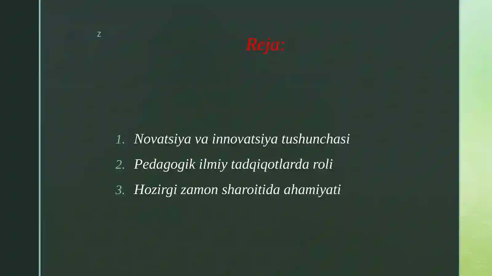 NOVATSIYA VA INNAVATSIYALAR HOZIRGI ZAMON ILMIY TADQIQOTLARNING TARKIBIY QISMI SIFATIDA. NOVATSIYA VA INNAVATSIYALAR HOZIRGI ZAMON PEDAGOGIK ILMIY TADQIQOTLARNING MUHIM TARKIBIY QISMI SIFATIDA. 2