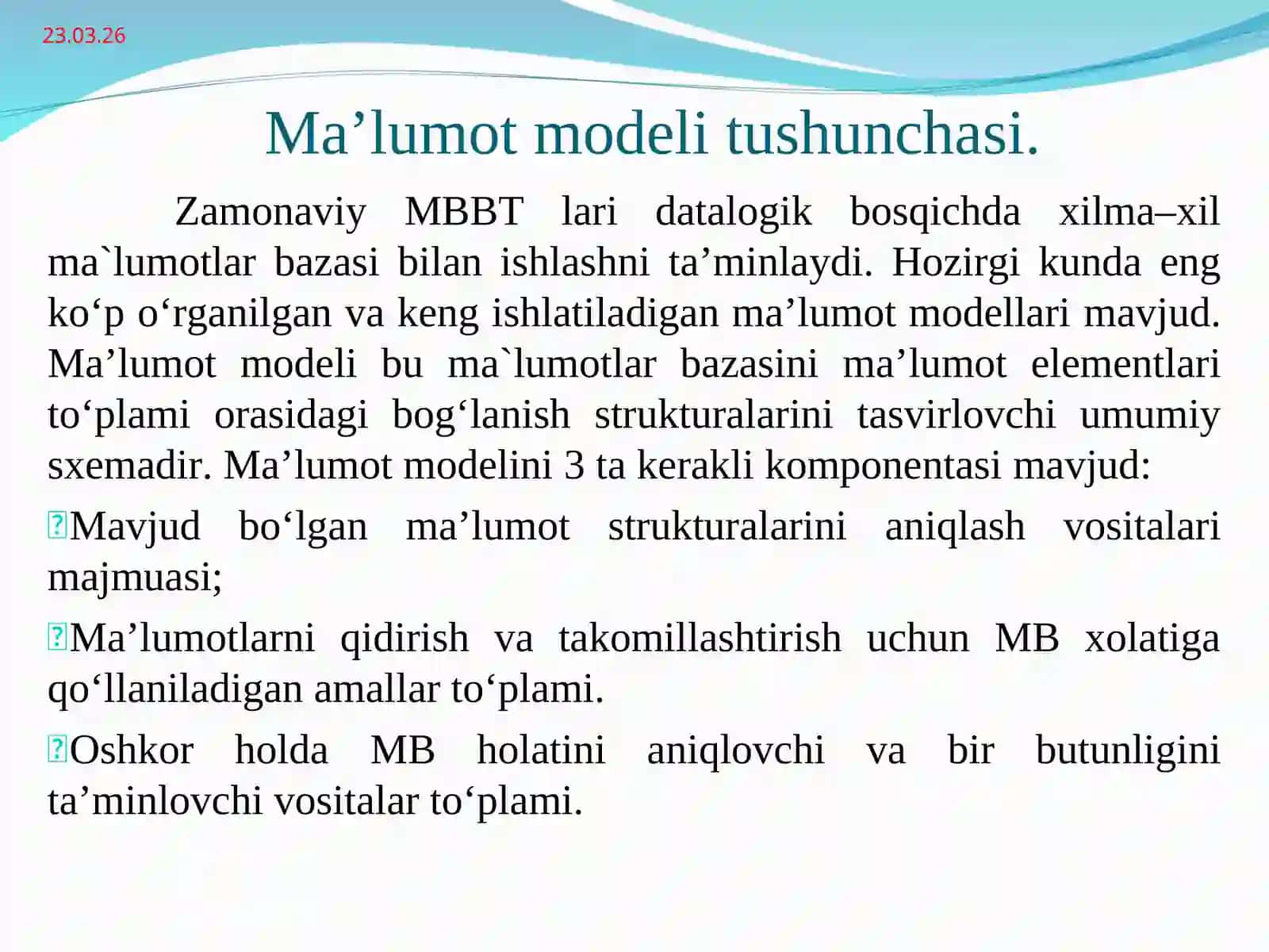 Ma’lumot modeli 2