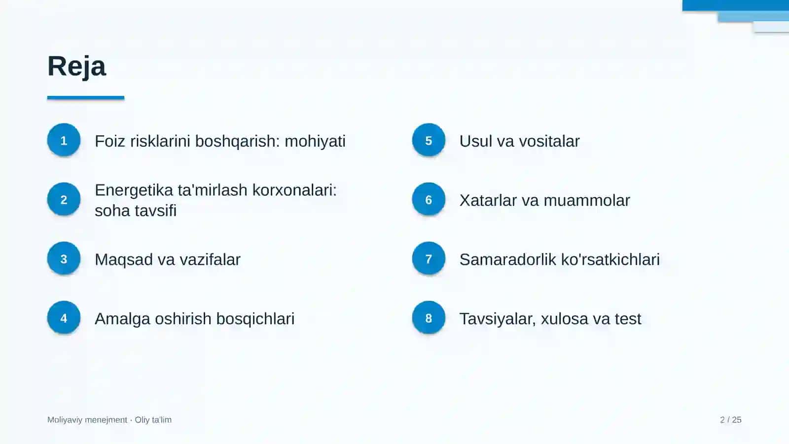 Energetika ta'mirlash korxonalarida foiz risklarini boshqarish 2