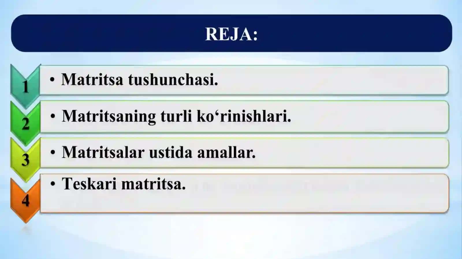 Matritsa va ular ustida amallar,teskari matritsa 2