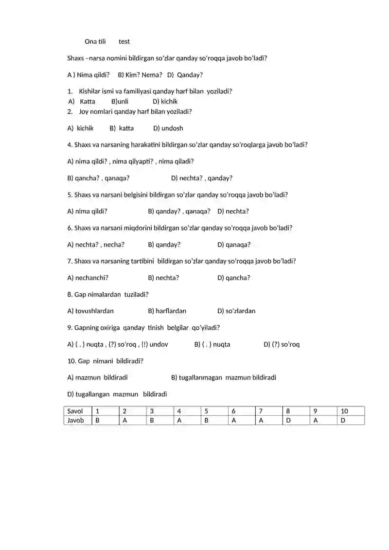 Ona tili test 2