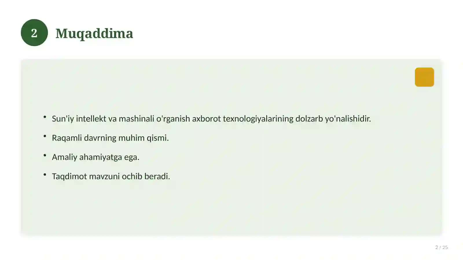 Sun'iy intellekt va mashinali o'rganish 2