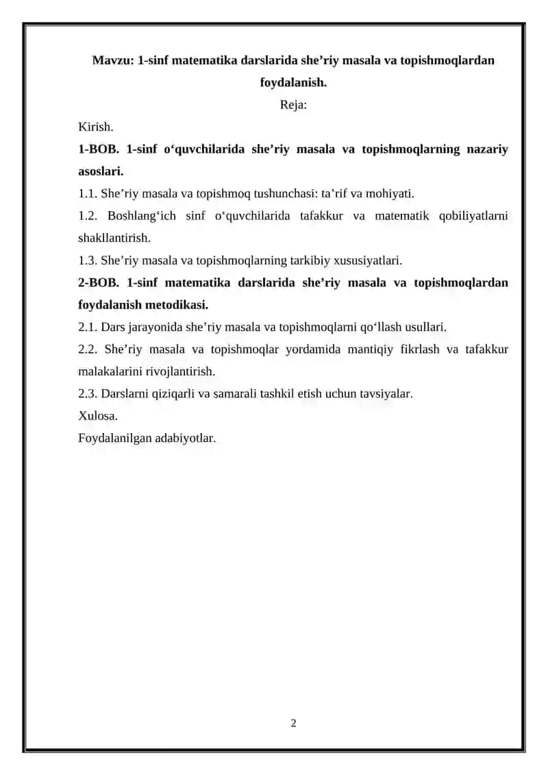 “MATEMATIKA O‘QITISH METODIKASI” 2