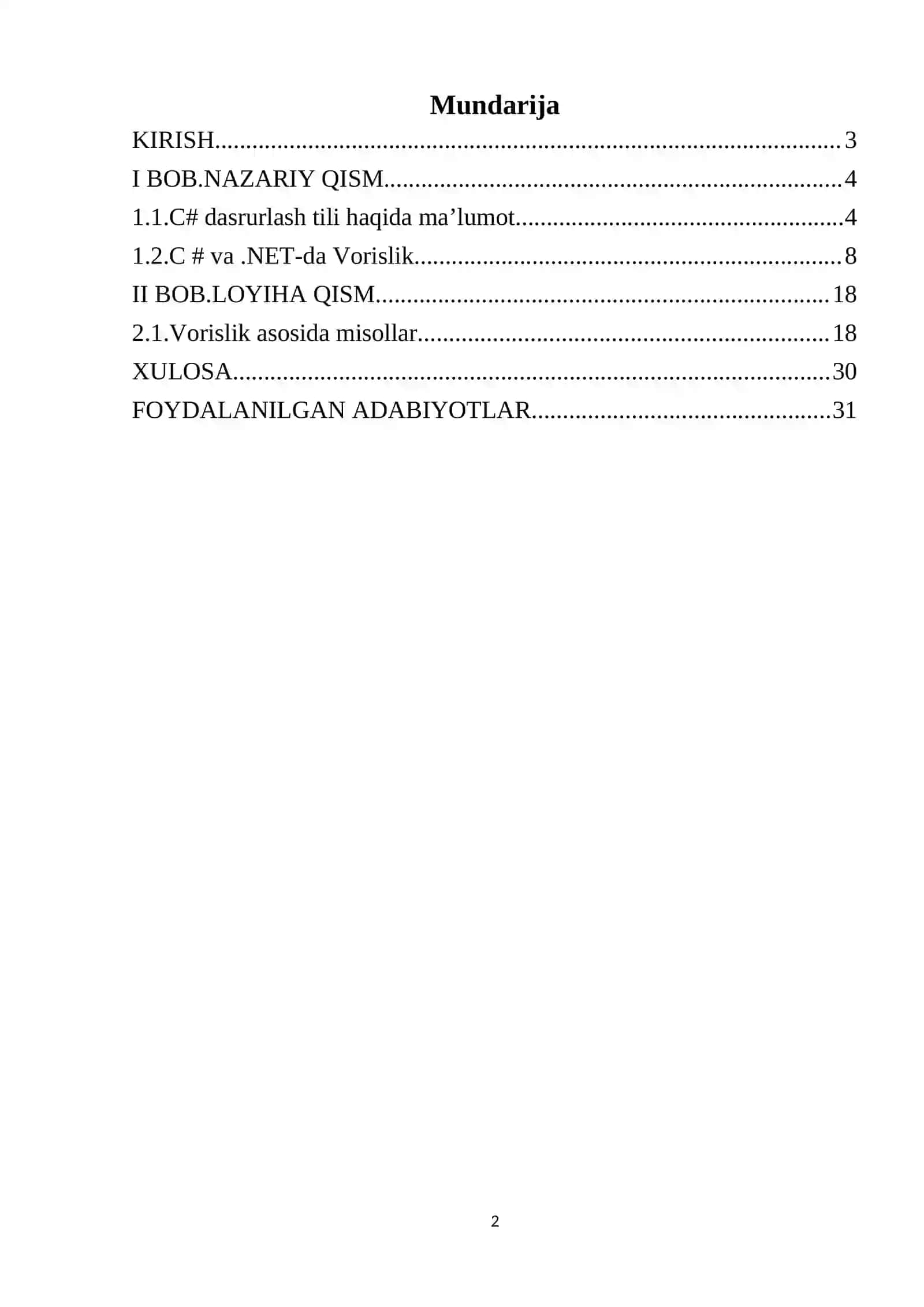C# dasturlash tilida vorislik asosida misollar 2