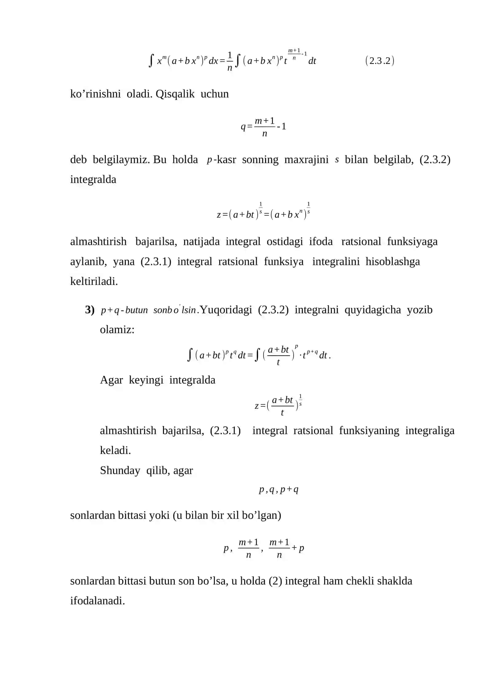 Binomial differensiallarni integrallash 2
