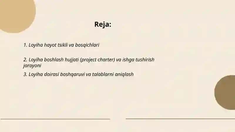 Loyihalarni rejalashtirish, amalga oshirish, nazorat qilish va yakunlash jarayonlari 2