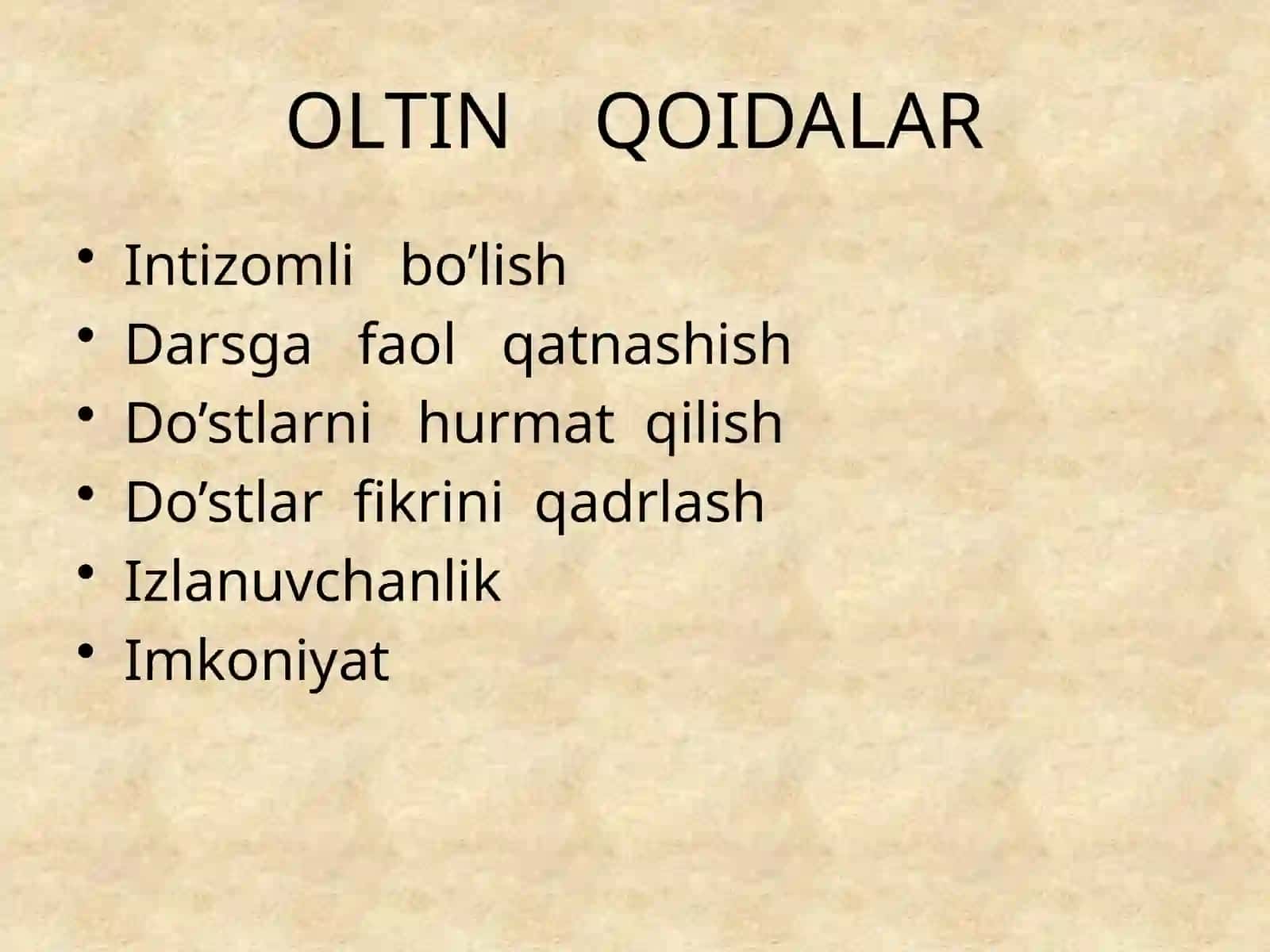 OLTIN QOIDALAR 2