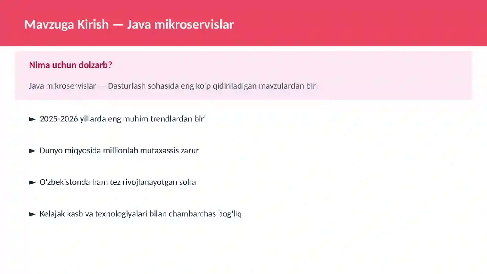 DASTURLASH | JAVA VA KORXONA 2