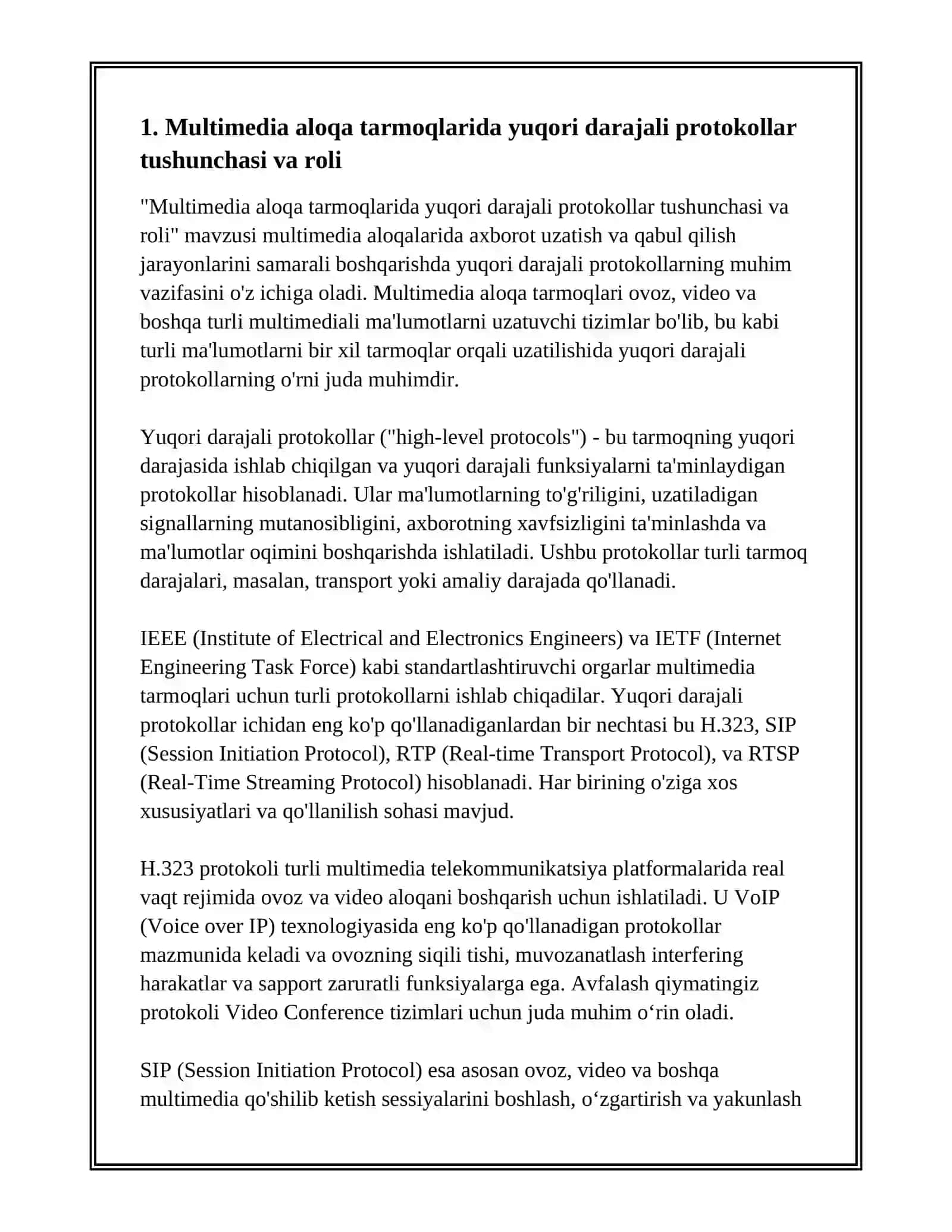 MULTIMEDIA ALOQA TARMOQLARINING YUQORI DARAJALI PROTOKOLLARI 2
