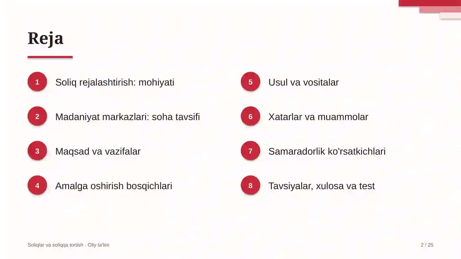 Madaniyat markazlarida soliq rejalashtirish 2