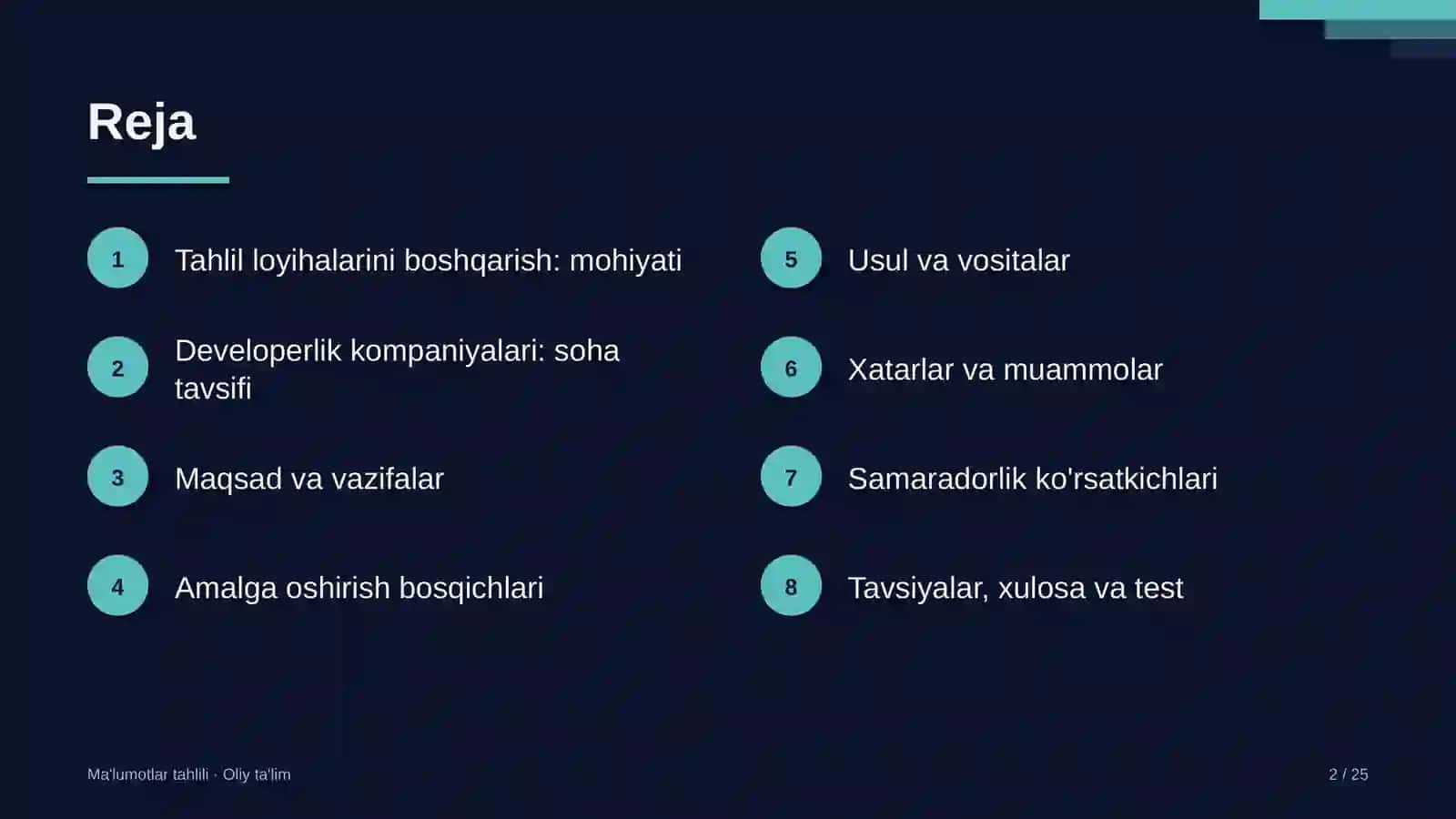 Developerlik kompaniyalarida ma'lumotlar tahlili loyihalarini boshqarish 2