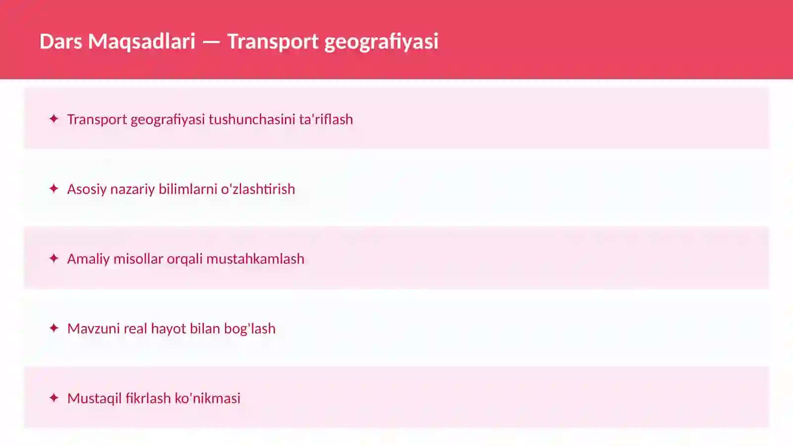 Transport geografiyasi dars ishlanma 2