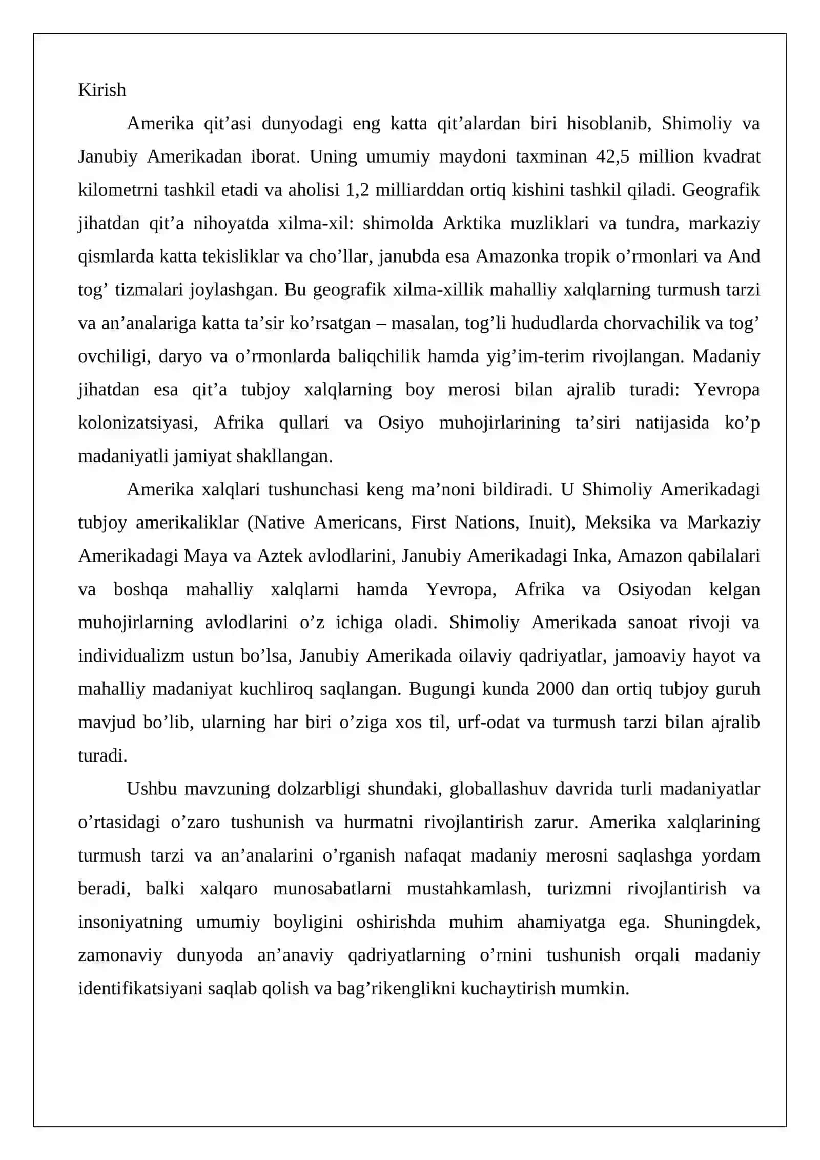 Amerika xalqlari turmush tarzi, an’analari 2