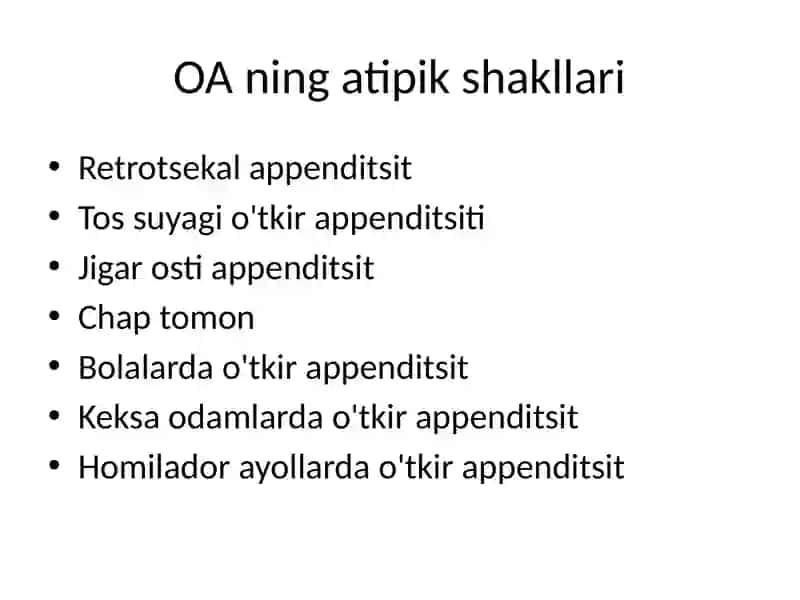 Oʻtkir appenditsita tipik kechishi 2
