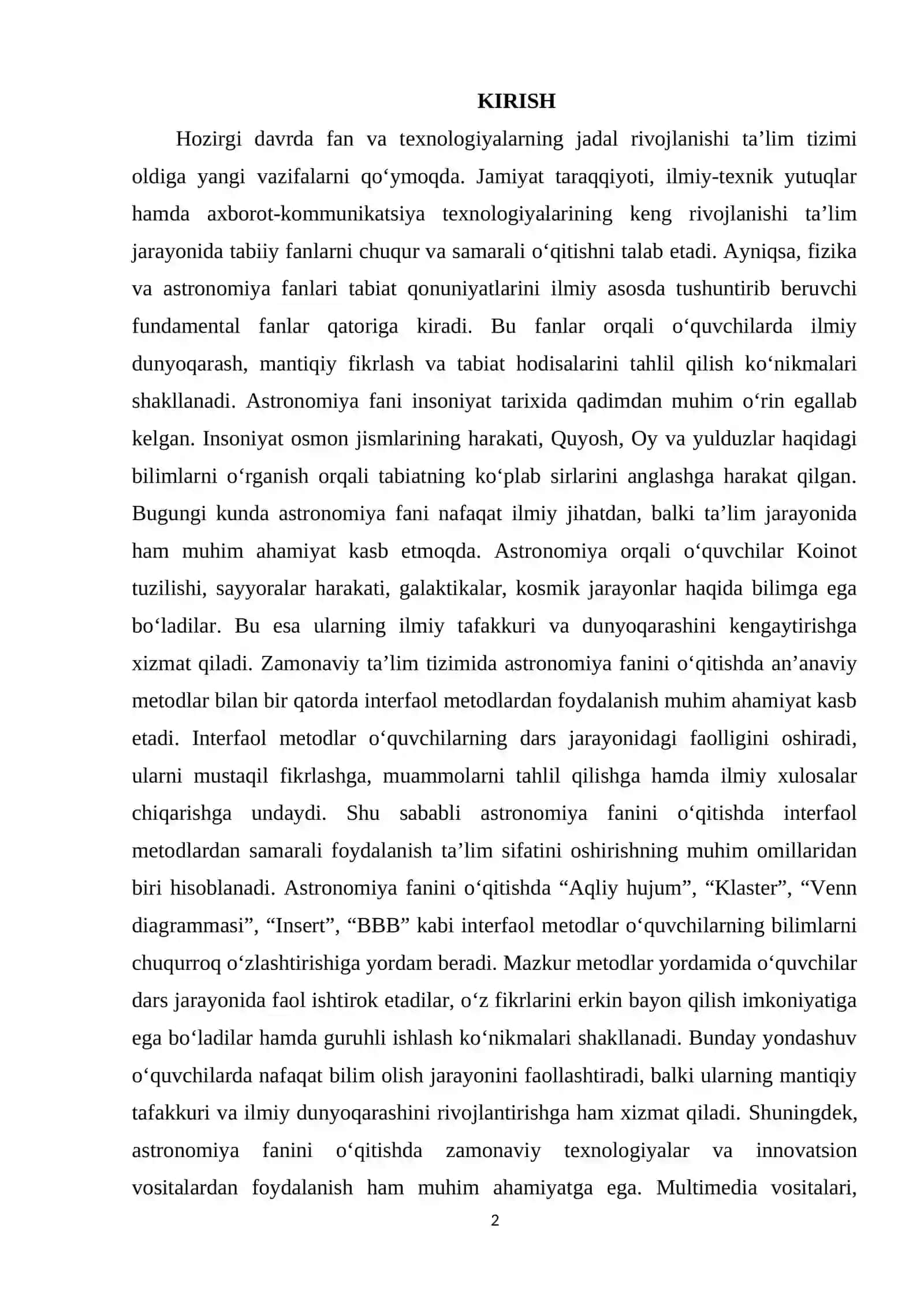 ASTRONOMIYA O‘QITISHDA INTERFAOL METODLAR VA VOSITALAR 2